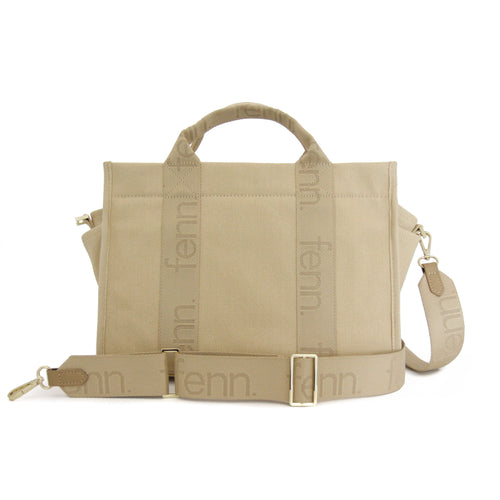 Petite BEIGE canvas tote with adjustable strap