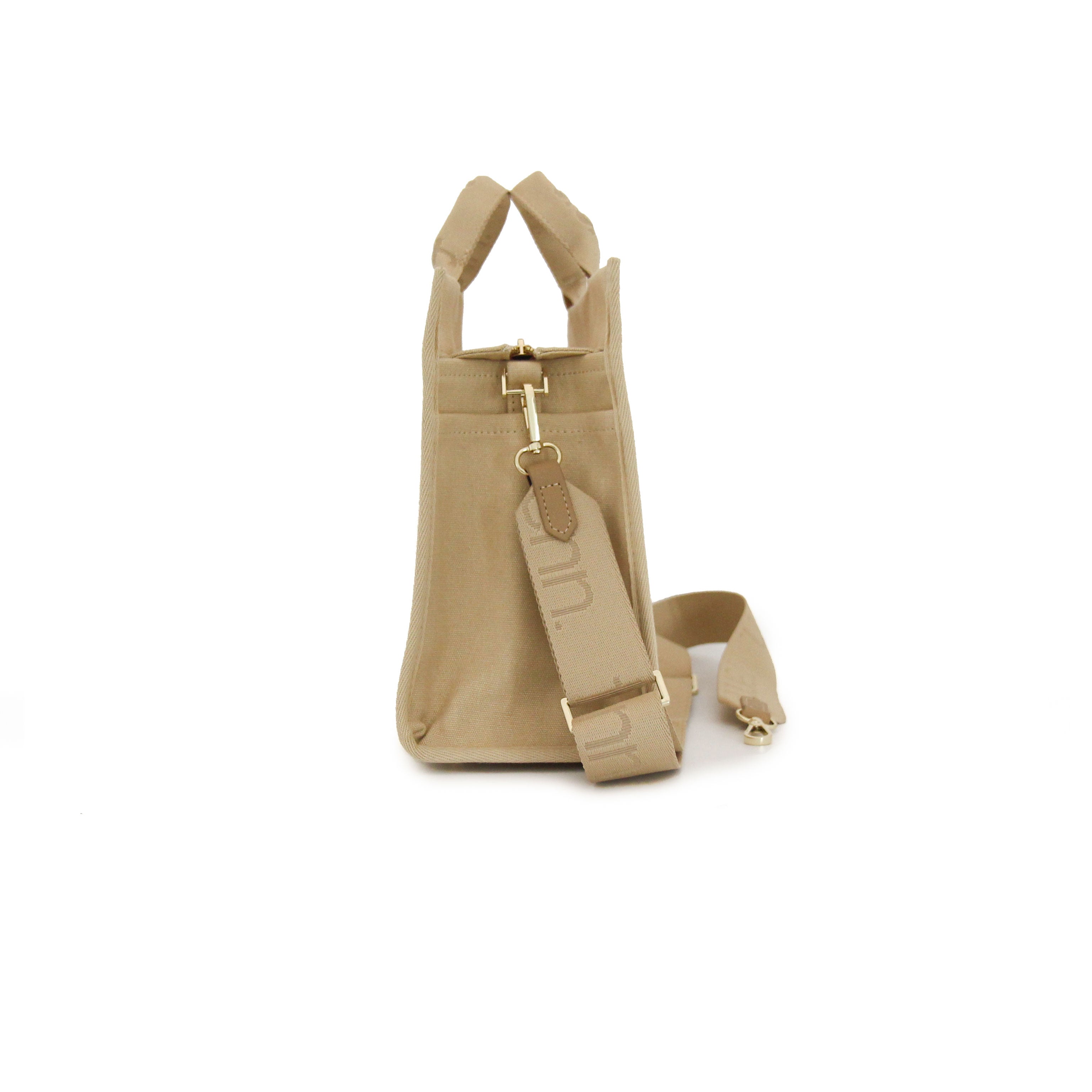 Petite BEIGE canvas tote with adjustable strap