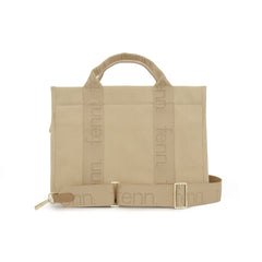 Petite BEIGE canvas tote with adjustable strap