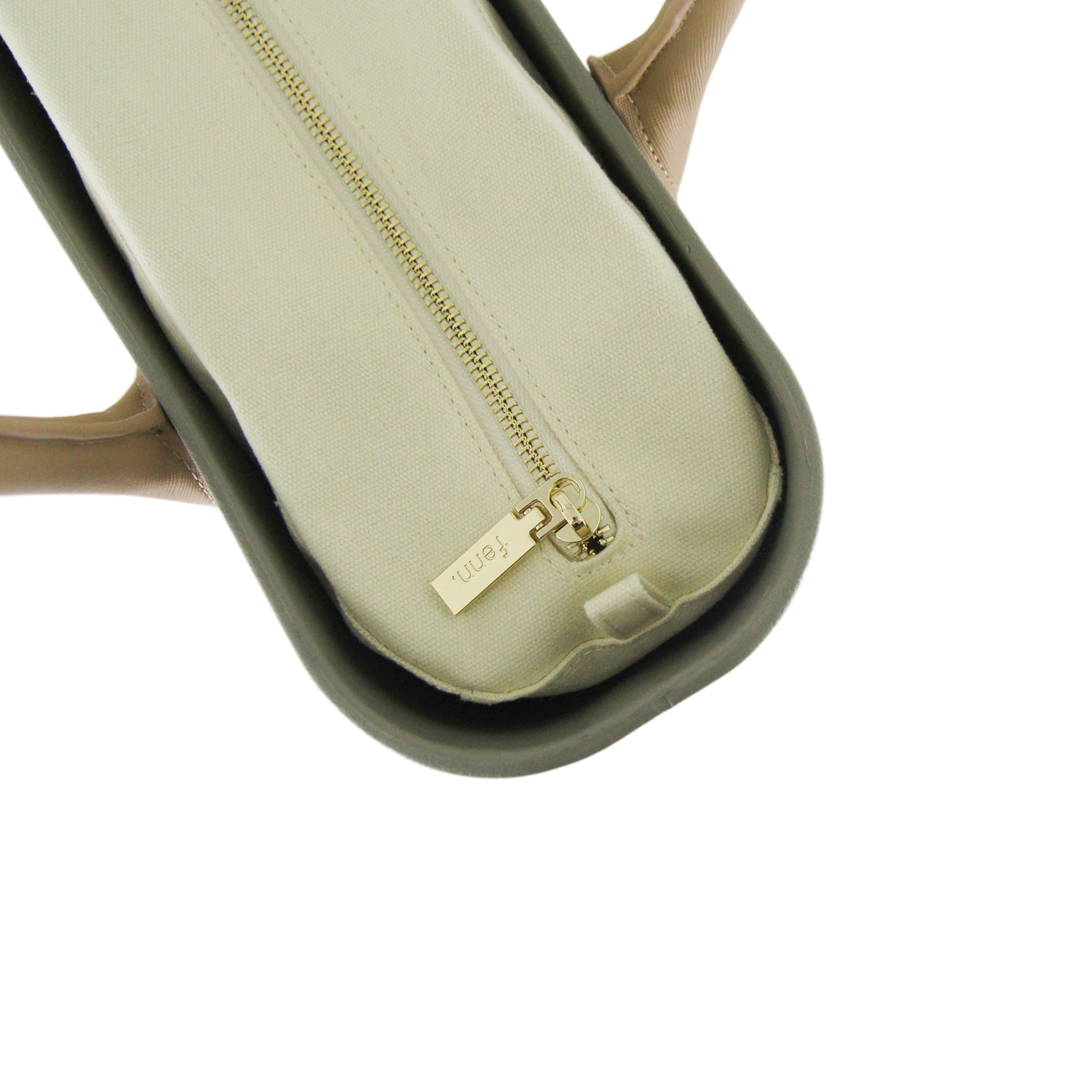 Original OLIVE with beige canvas inner and tan microfibre handles