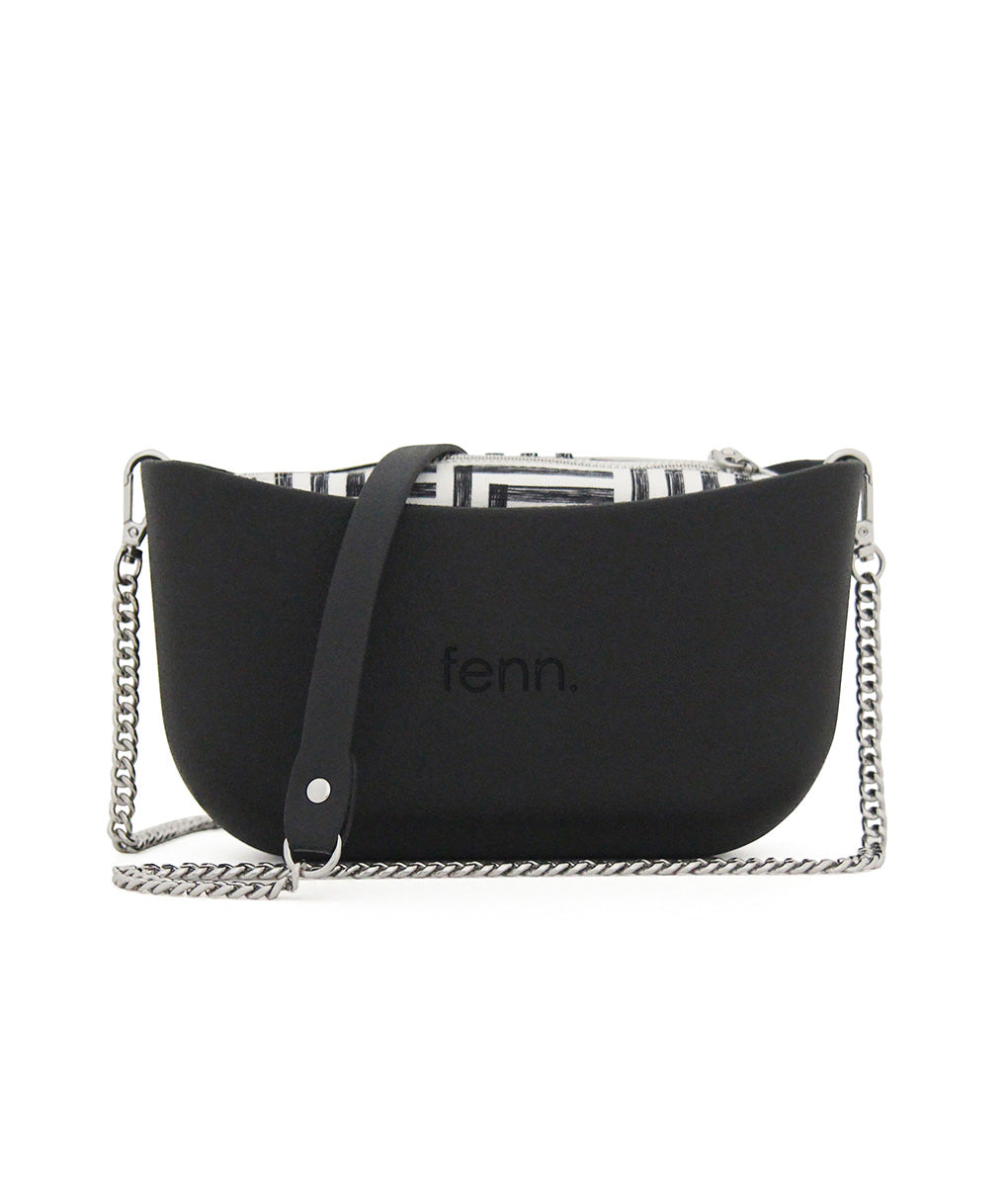 Classic BLACK with black & white canvas inner and black & silver chain strap