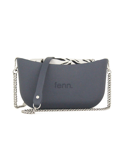 Classic DENIM BLUE with black canvas inner and denim blue & silver chain strap