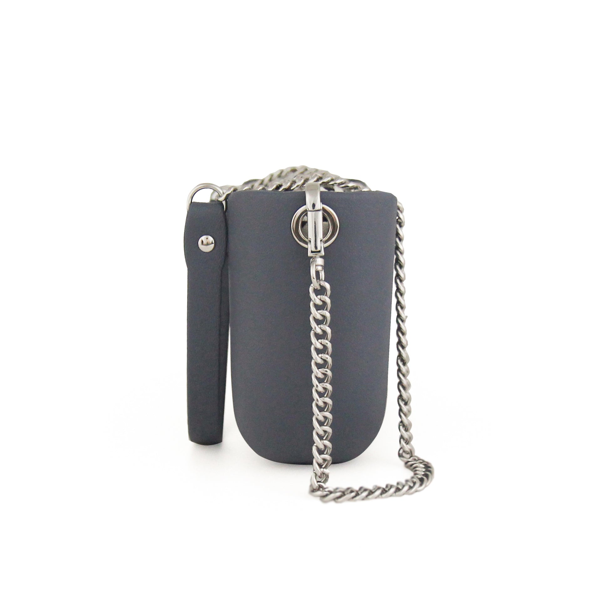 Classic DENIM BLUE with black & white canvas inner and denim blue & silver chain strap