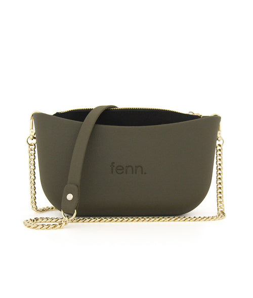 Classic KHAKI with black canvas inner and khaki & gold chain strap