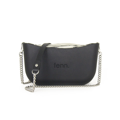 Classic BLACK with black & white canvas inner and black & silver chain strap