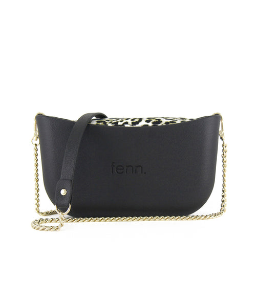 Classic BLACK with leopard print canvas inner and black & gold chain strap