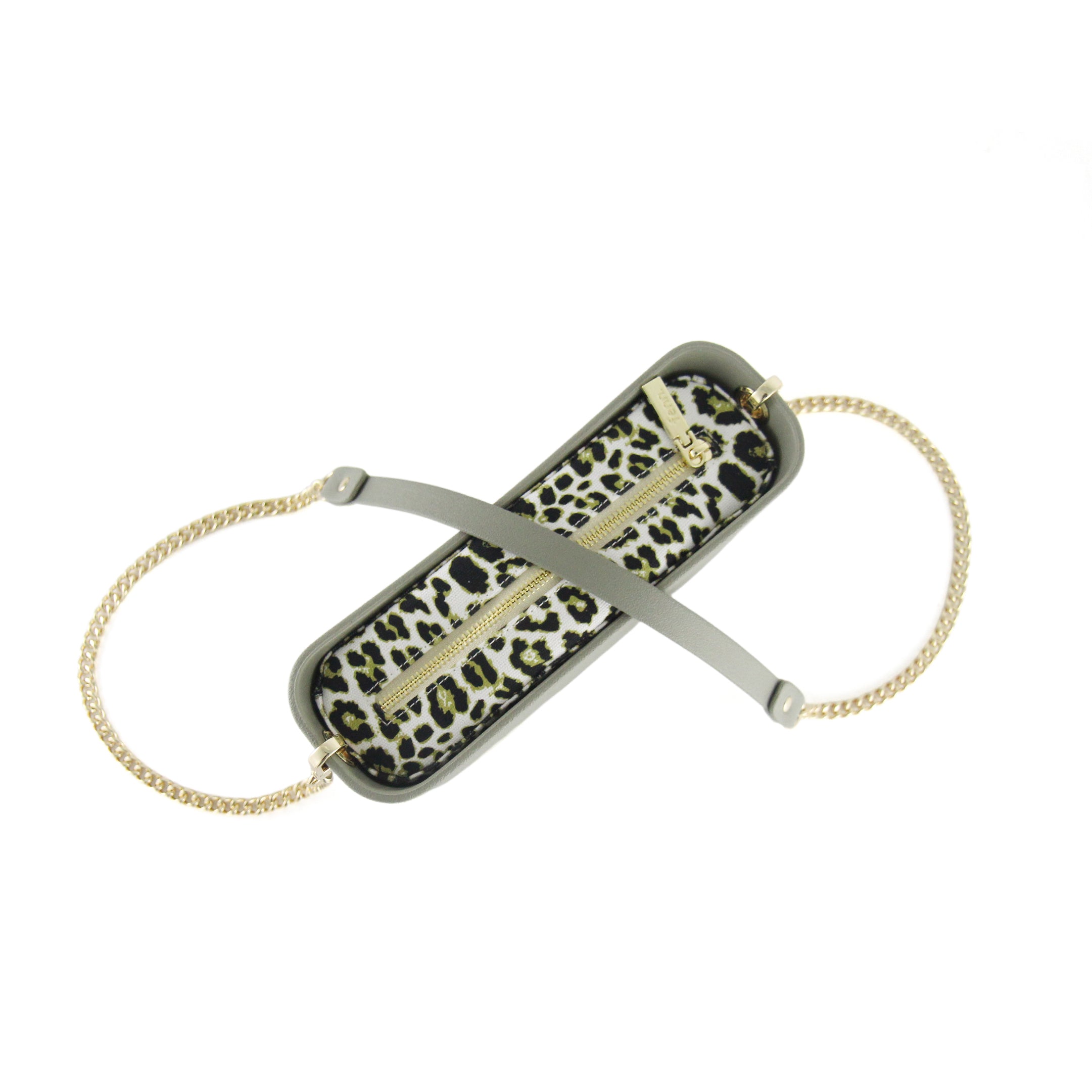 Classic LIGHT KHAKI with leopard canvas inner and gold chain strap