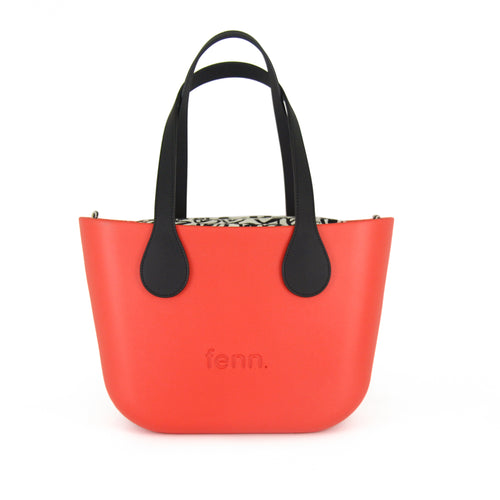 Petite TANGERINE with black & white heart canvas inner and black handles