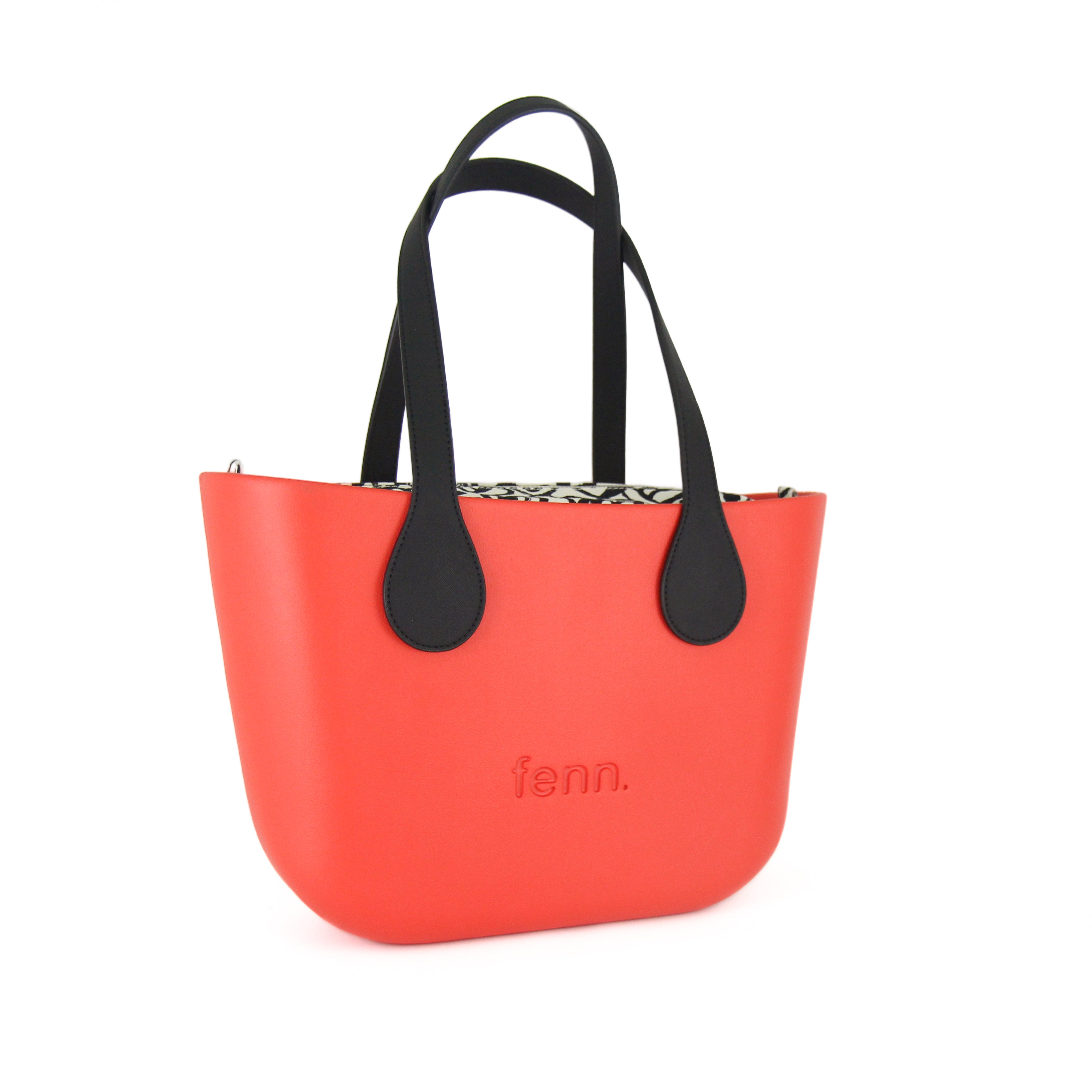 Petite TANGERINE with black & white heart canvas inner and black handles