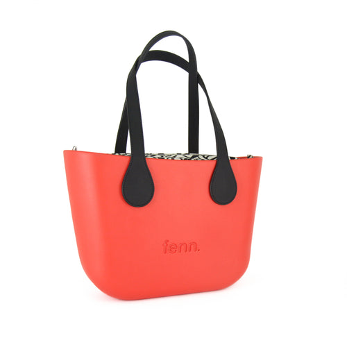 Petite TANGERINE with black & white heart canvas inner and black handles