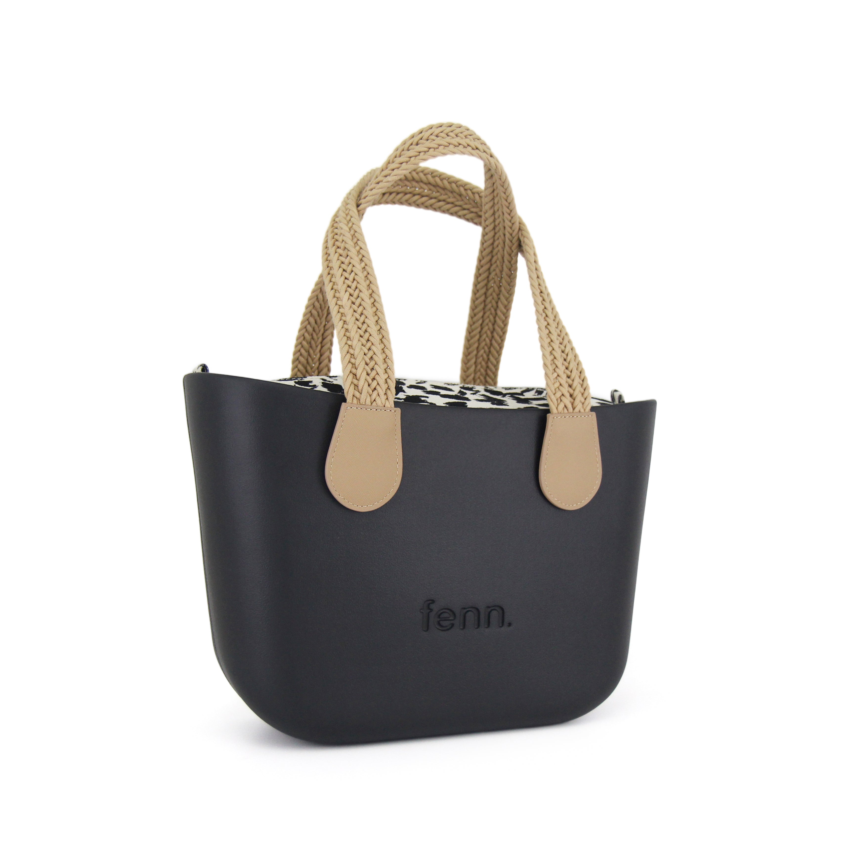 Petite BLACK with black & white canvas inner and woven handles