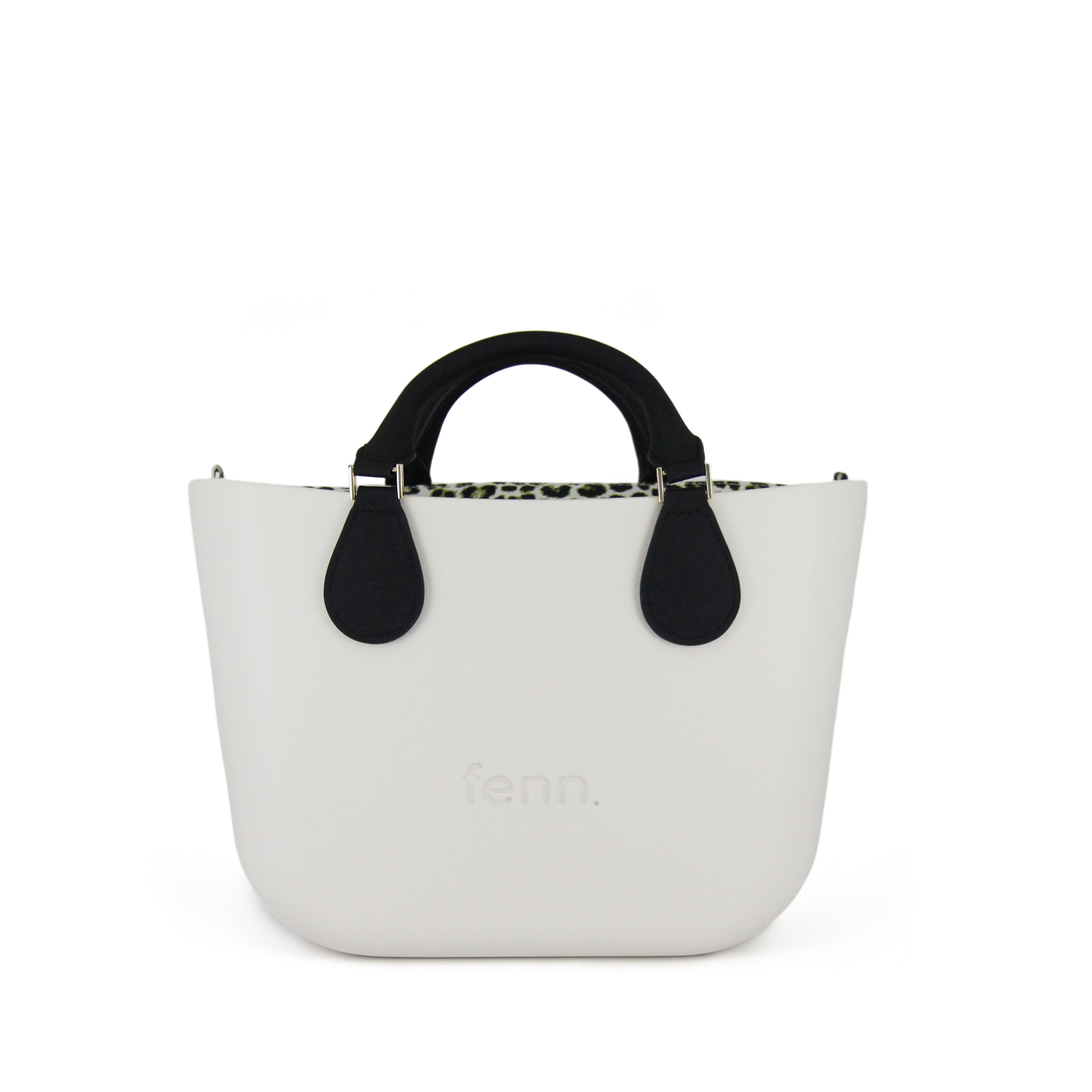 Petite WHITE with leopard canvas inner and black handles