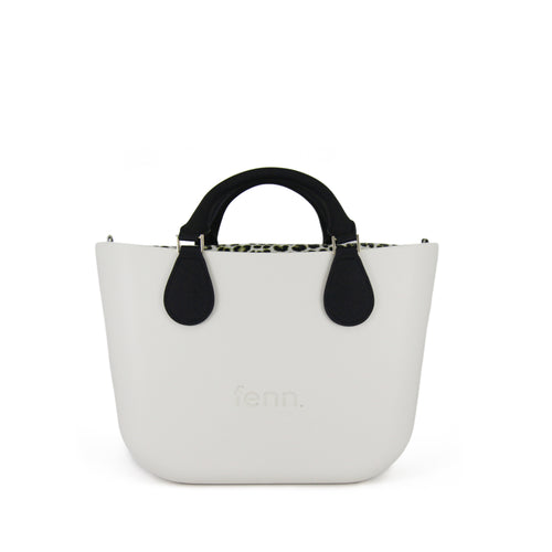 Petite WHITE with leopard canvas inner and black handles