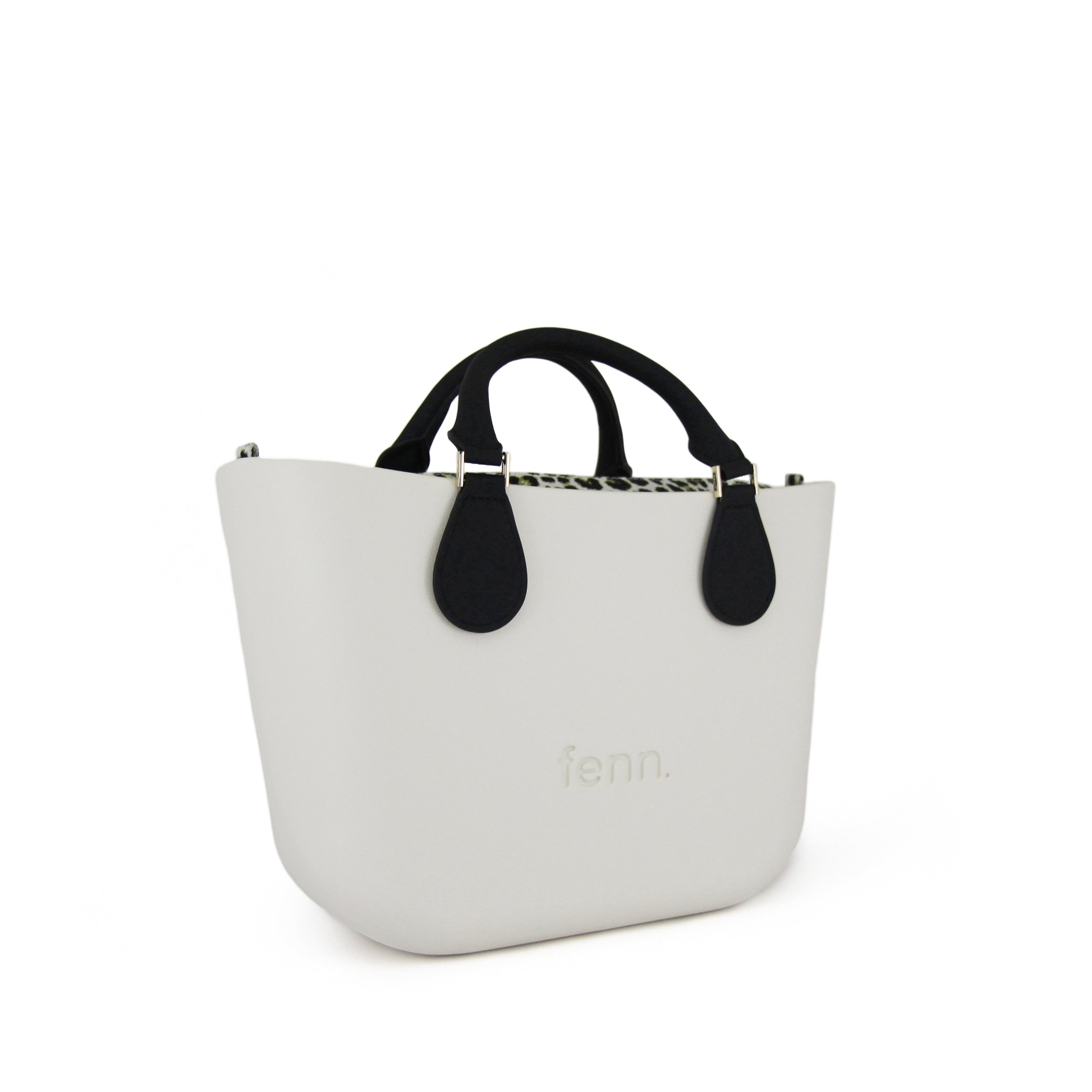 Petite WHITE with leopard canvas inner and black handles