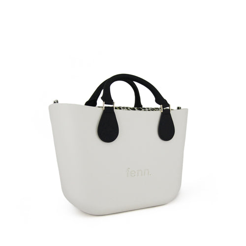 Petite WHITE with leopard canvas inner and black handles