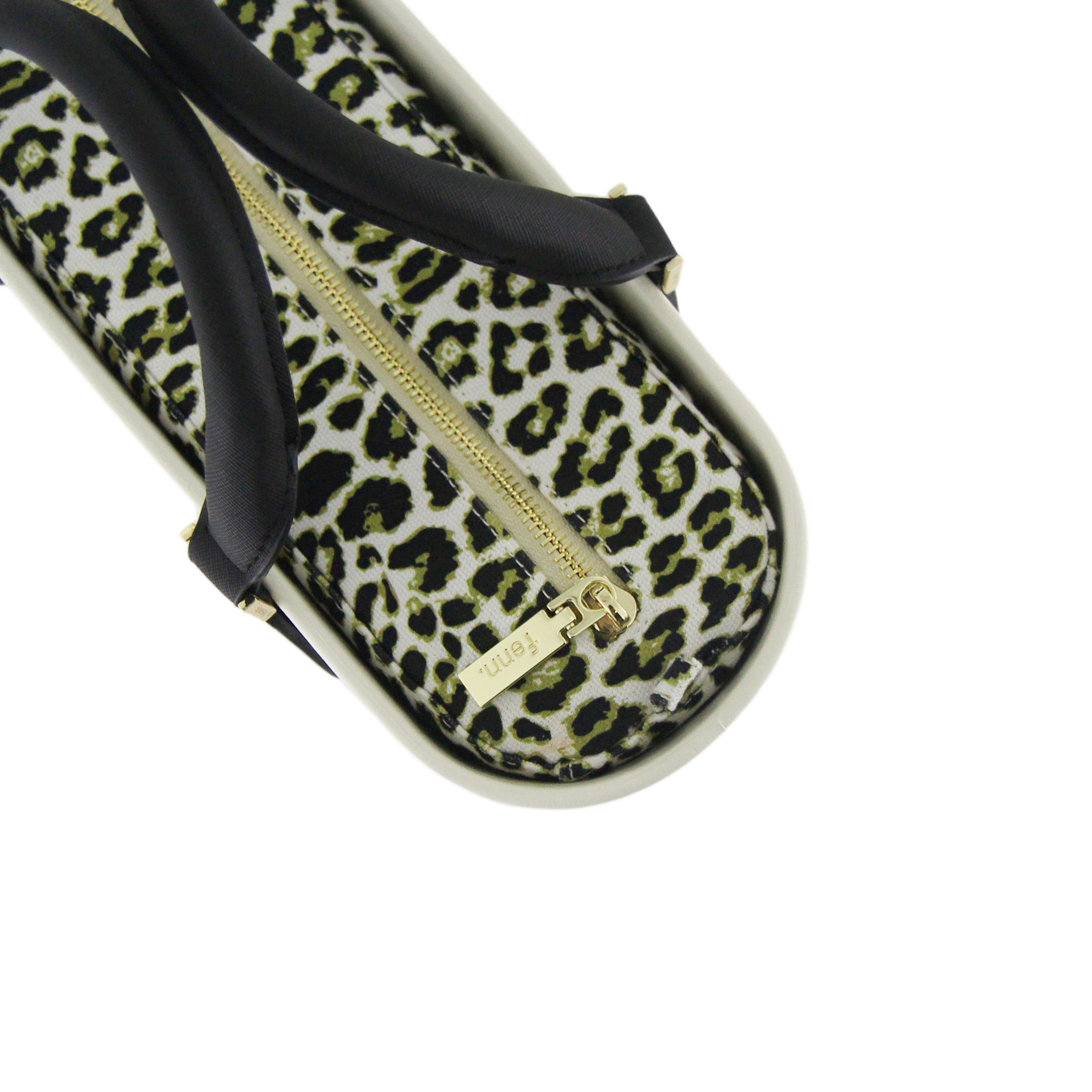 Petite WHITE with leopard canvas inner and black handles
