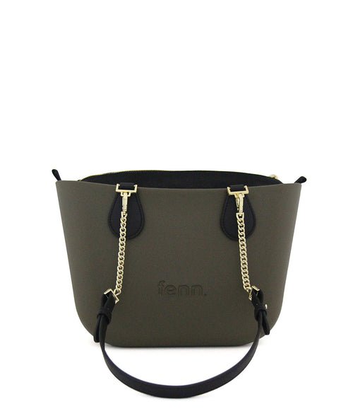 Petite KHAKI with black canvas inner and black / gold chain handle