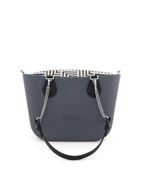 Petite DENIM BLUE with black & white canvas inner and denim blue / silver chain handle