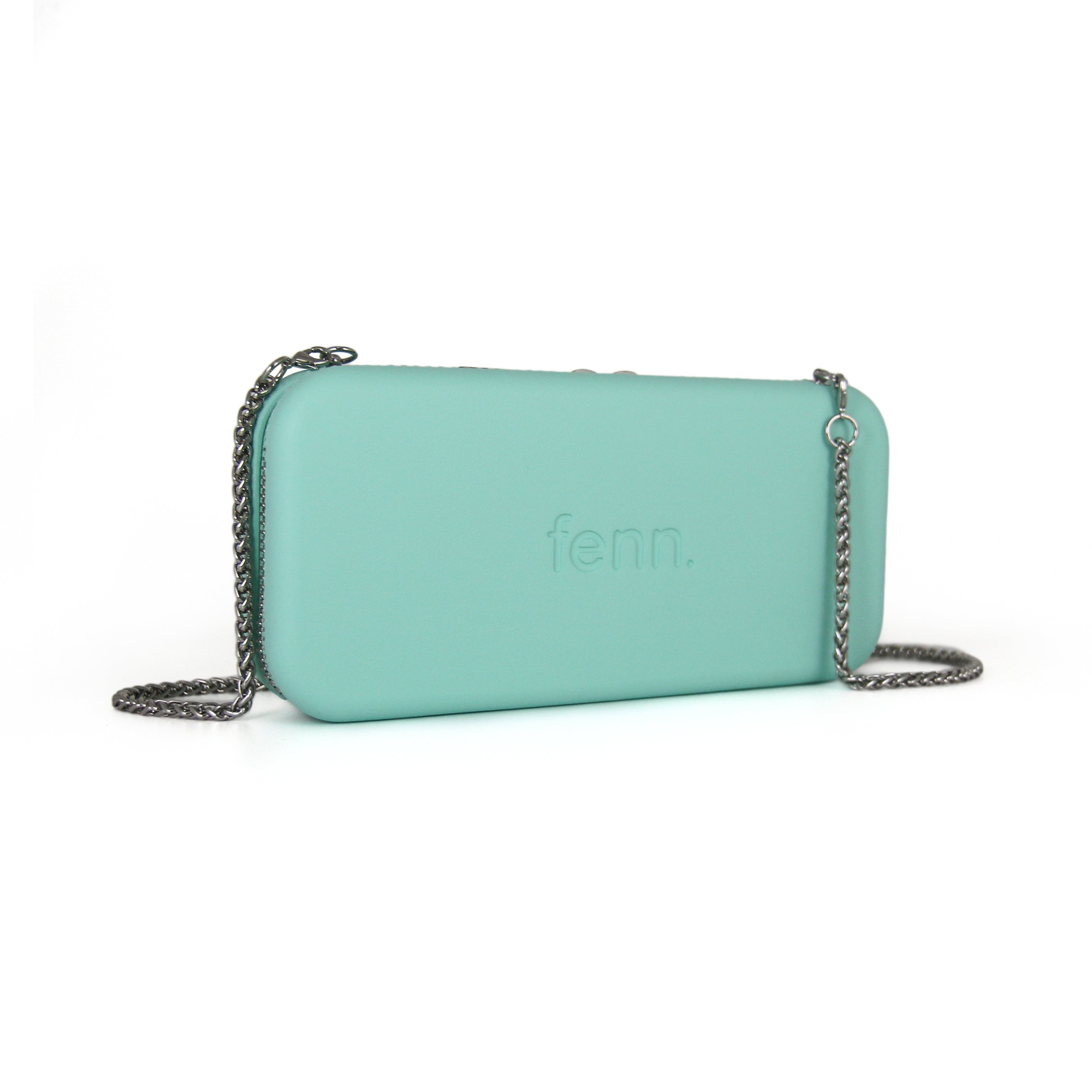 TURQUOISE purse with silver chain strap