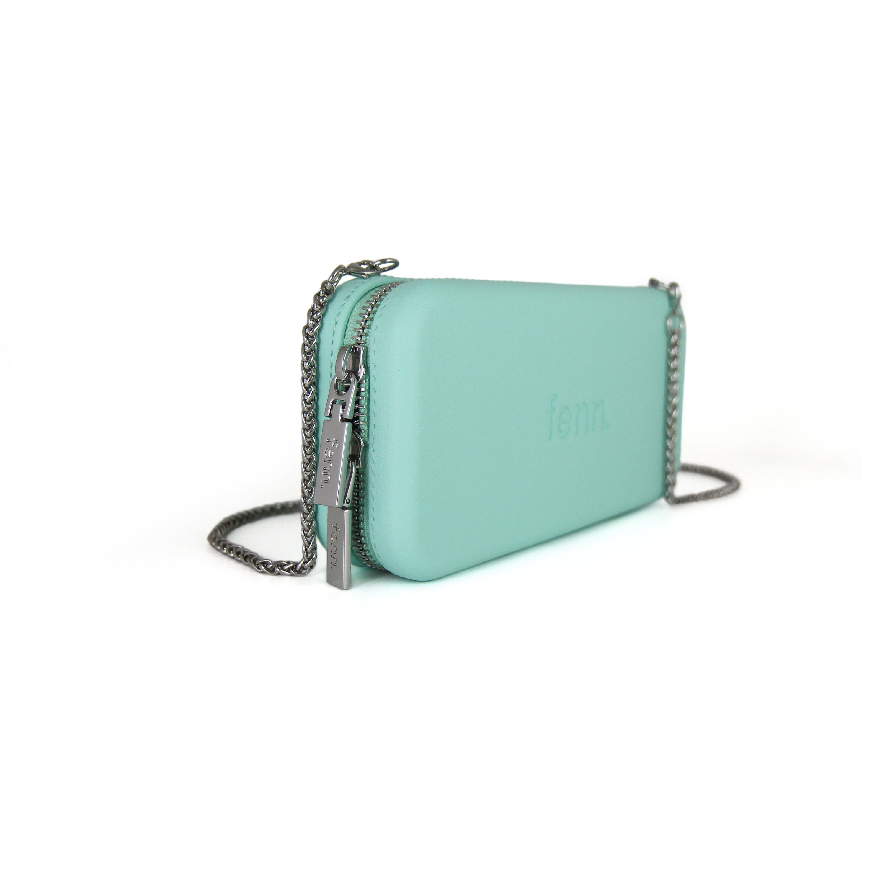 TURQUOISE purse with silver chain strap
