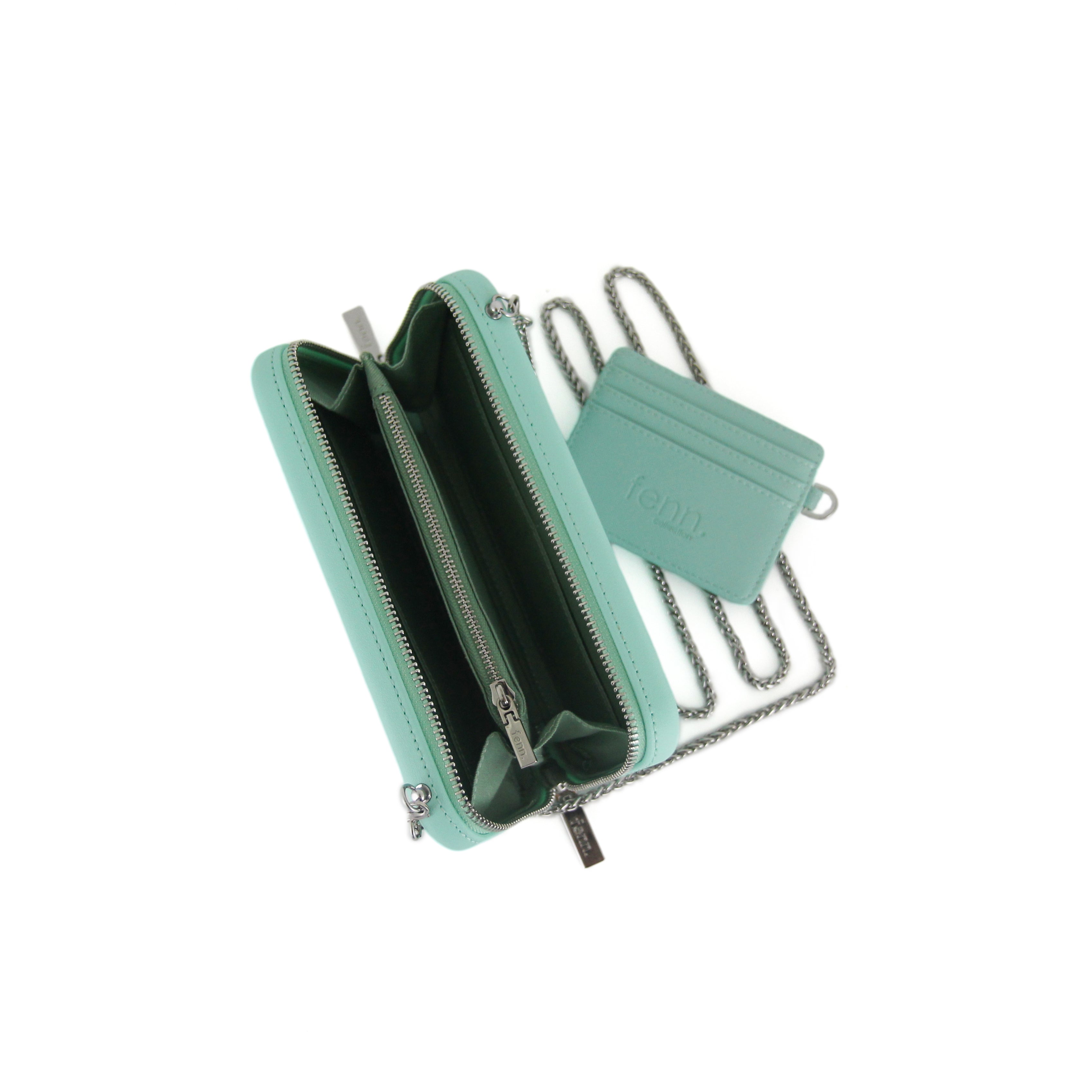 TURQUOISE purse with silver chain strap