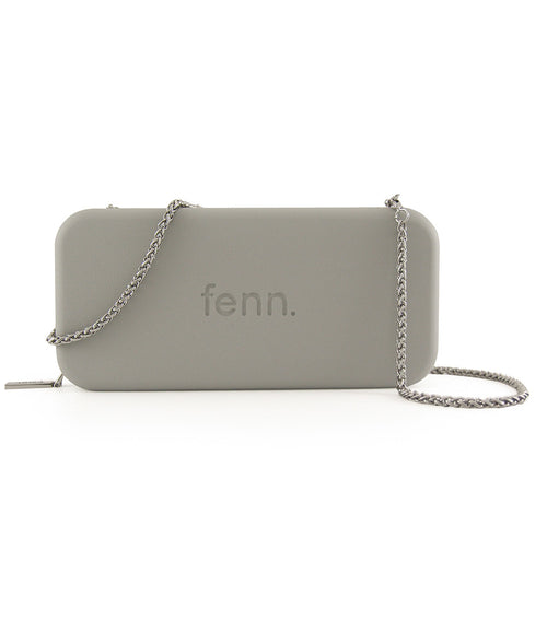 GREY purse with silver chain strap