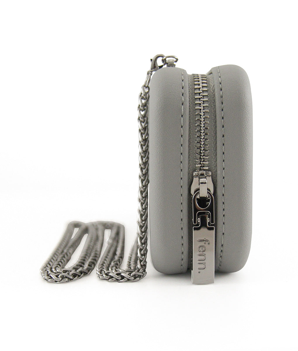 GREY purse with silver chain strap