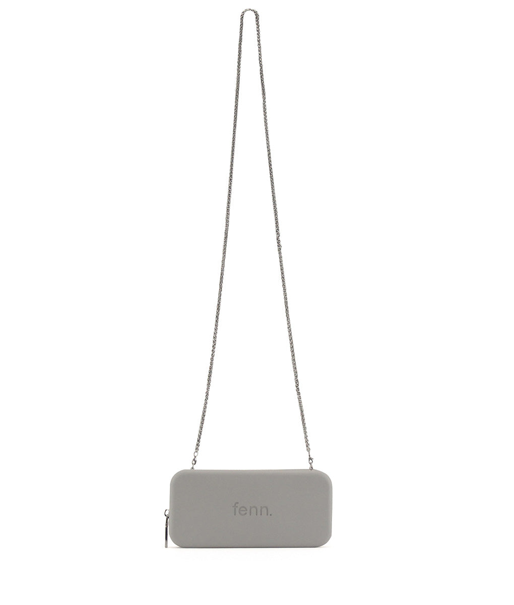 GREY purse with silver chain strap