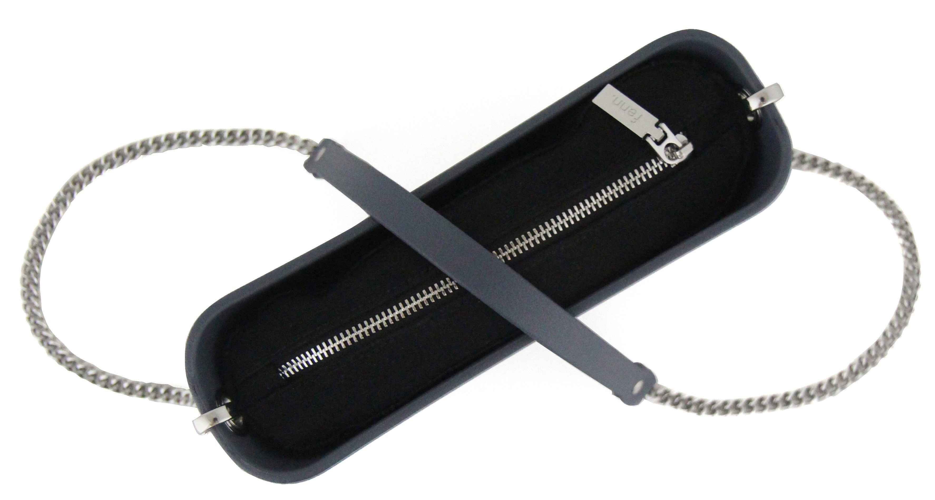Classic DENIM BLUE with black canvas inner and denim blue & silver chain strap
