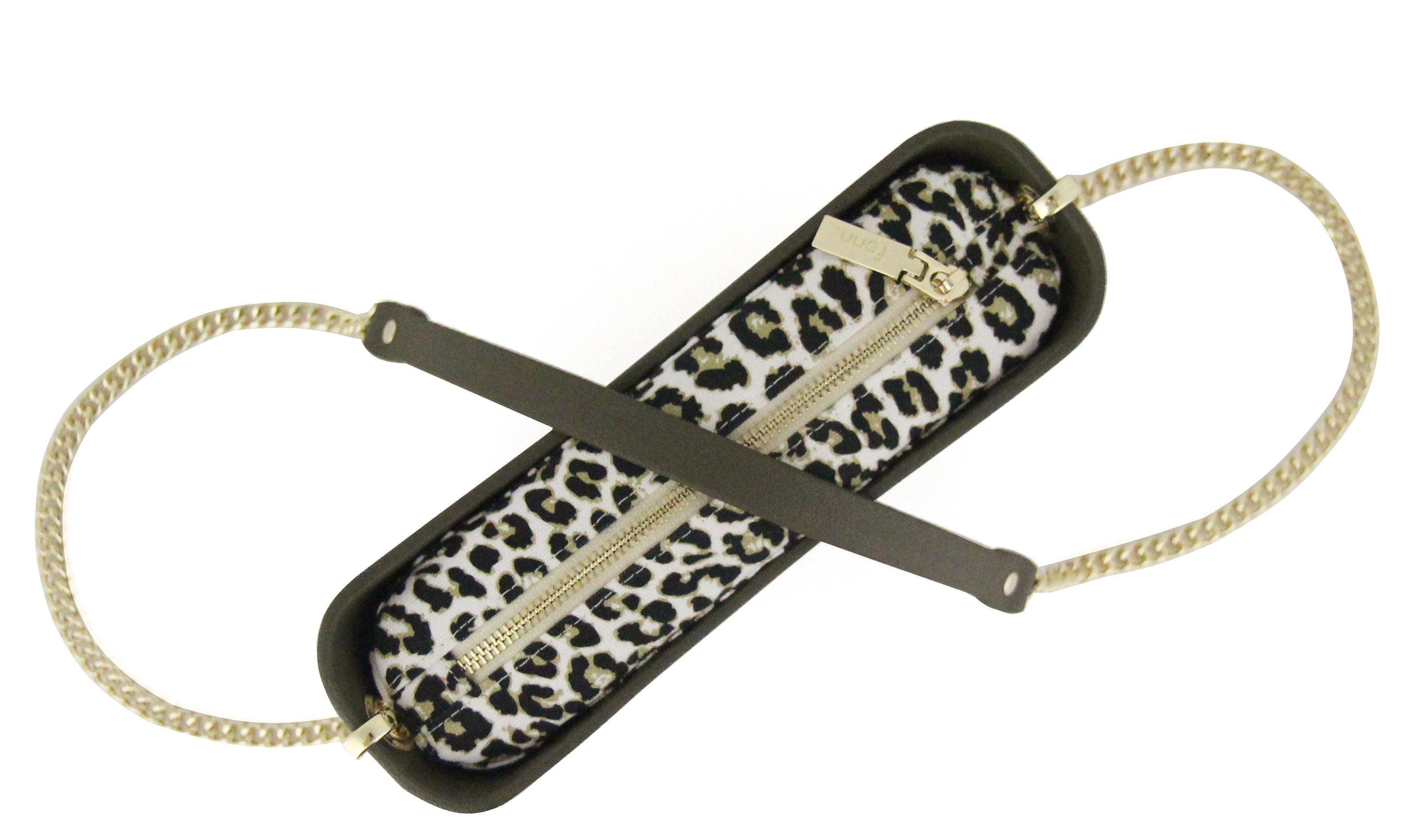 Classic KHAKI with leopard print canvas inner and khaki & gold chain strap