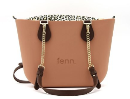 Petite STONE with leopard print canvas inner and tan / gold chain handle
