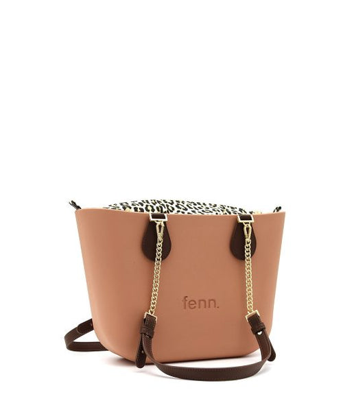 Petite ROSE BEIGE with leopard print inner and coffee / gold chain handles