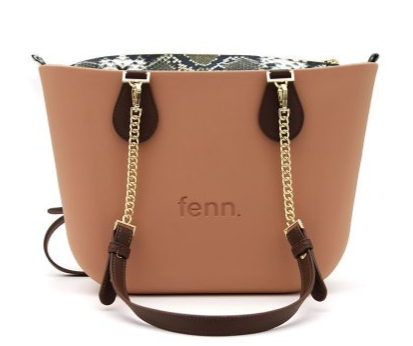 Petite PEACH with leopard print canvas inner and black rope handles