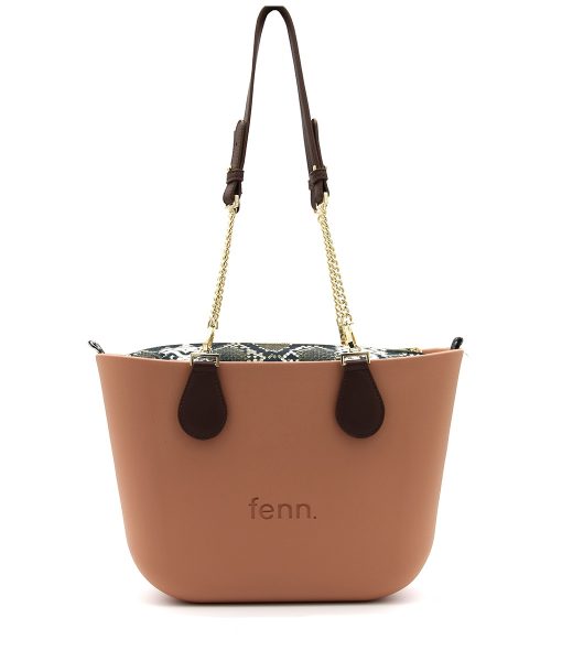 Petite ROSE BEIGE with snakeskin print inner and coffee / gold chain handle