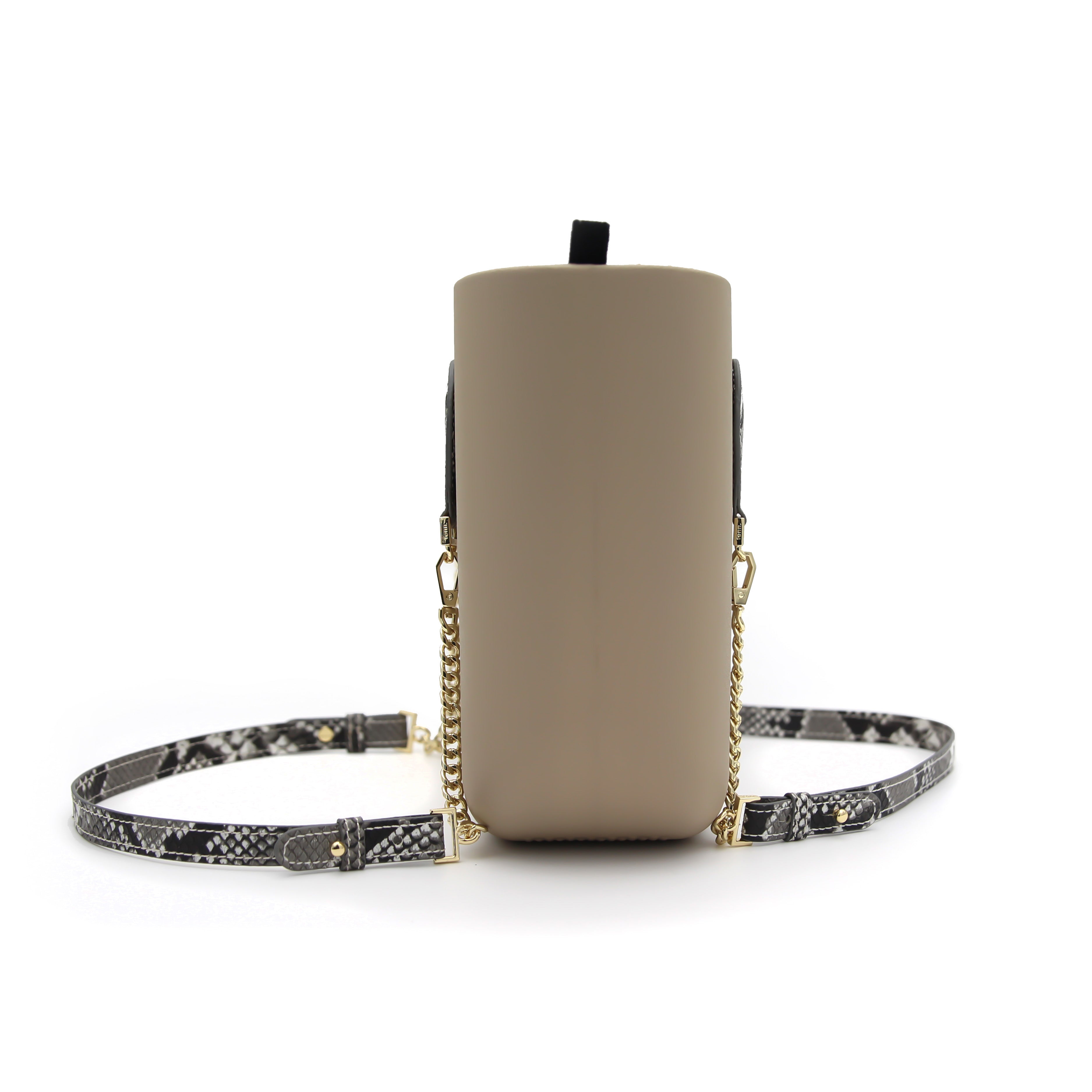 Petite STONE with black canvas inner and snakeskin / gold chain handles