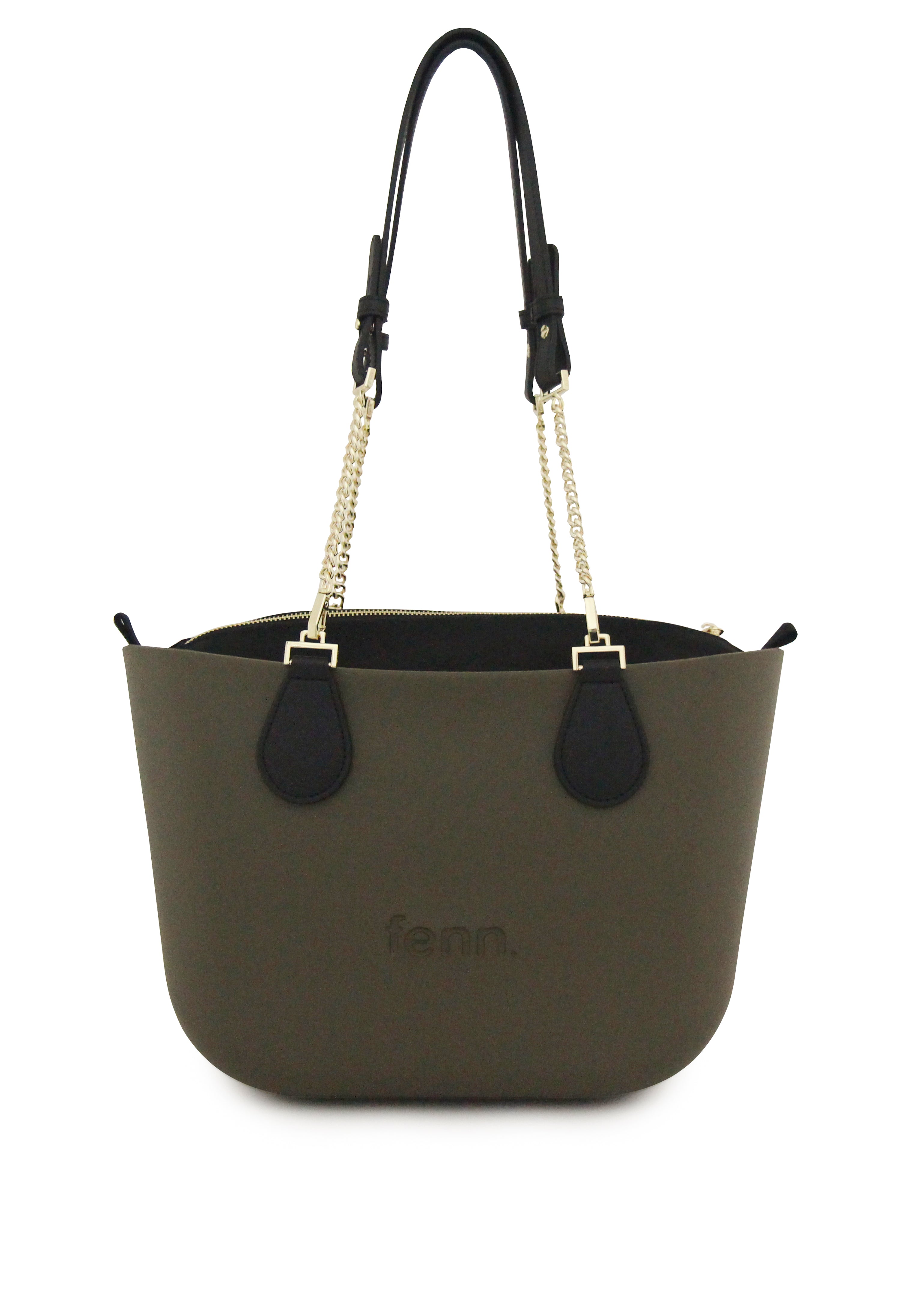 Petite KHAKI with black canvas inner and black / gold chain handle