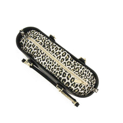 Petite BLACK with leopard print inner and black / gold chain handle