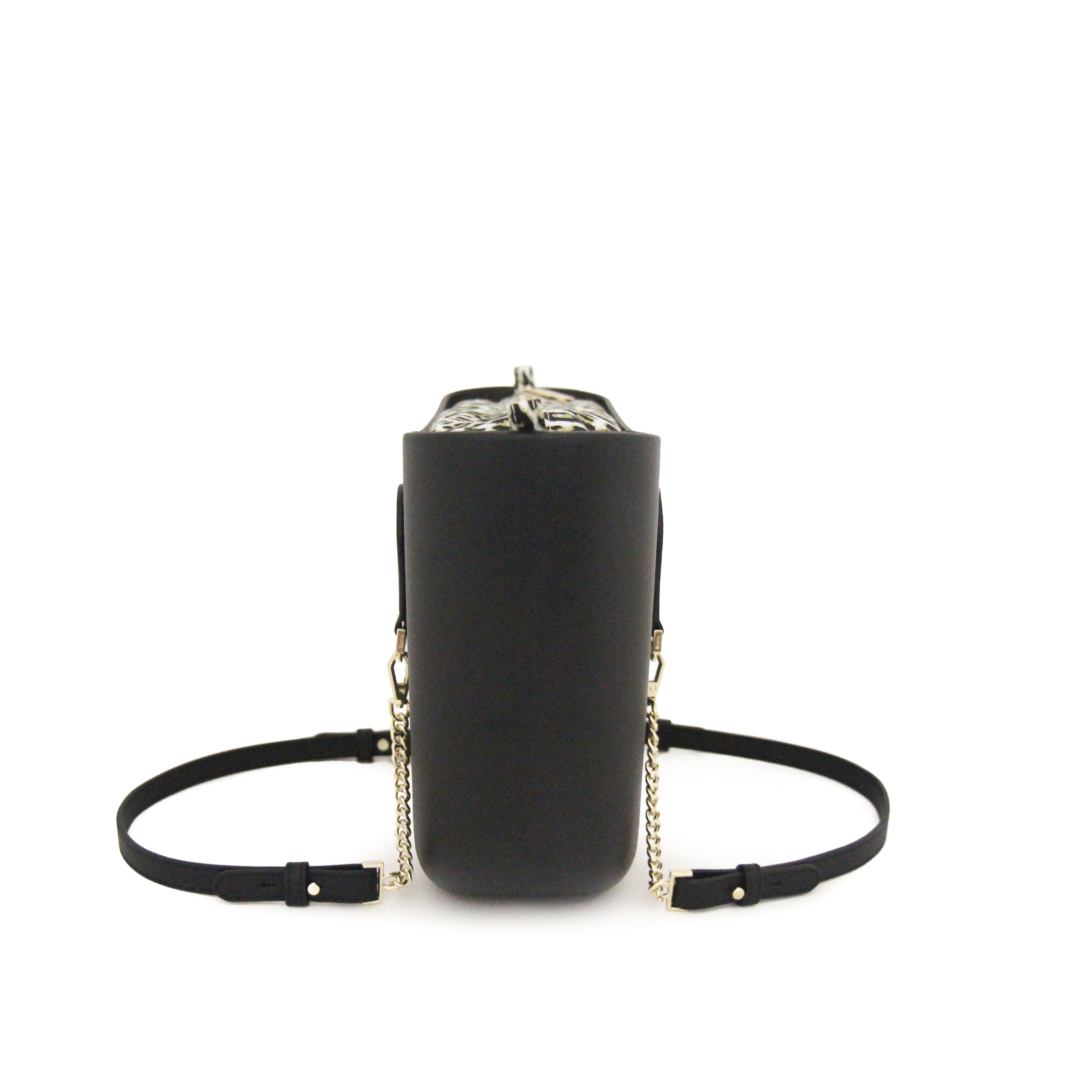 Petite BLACK with leopard print inner and black / gold chain handle
