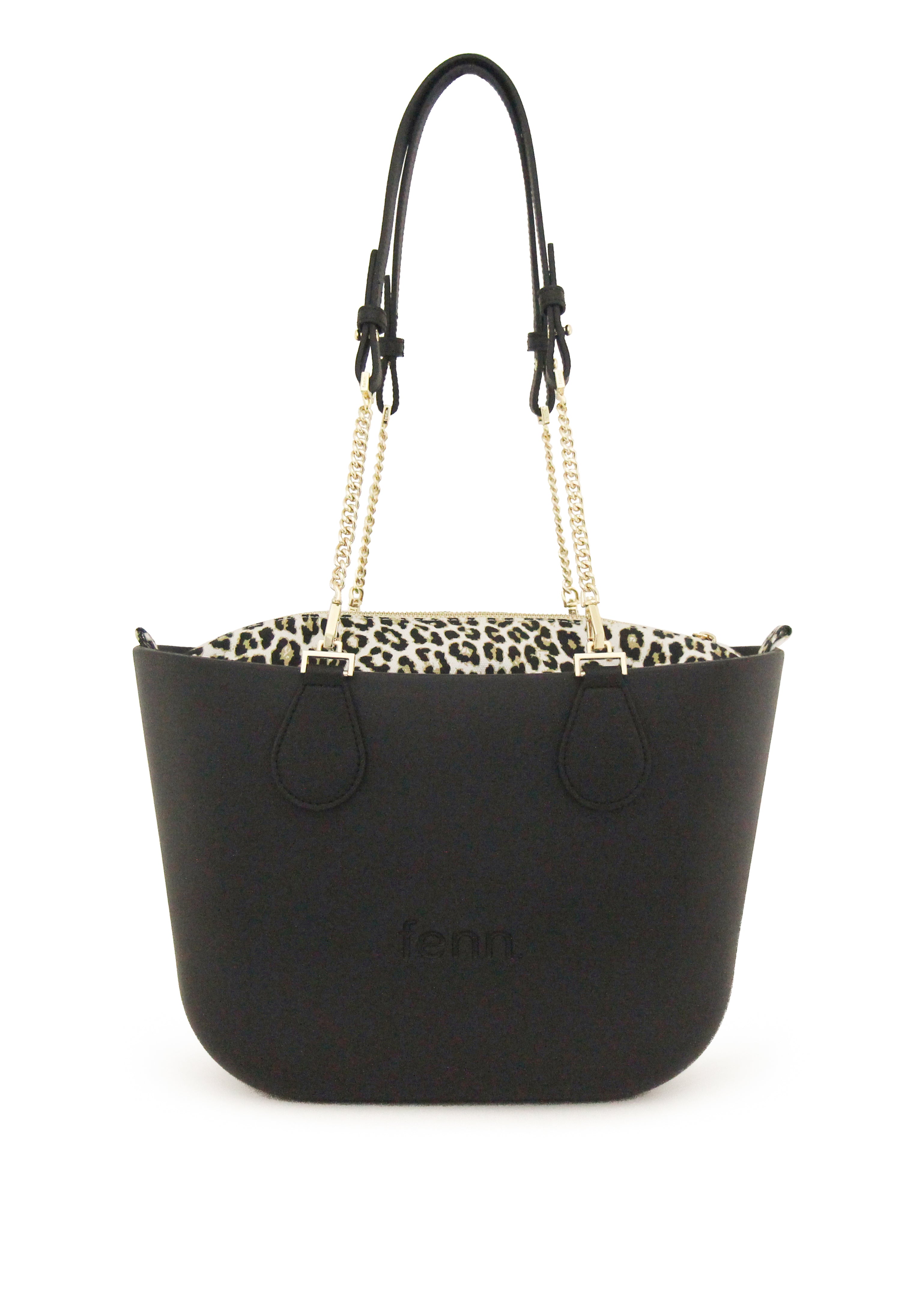 Petite BLACK with leopard print inner and black / gold chain handle