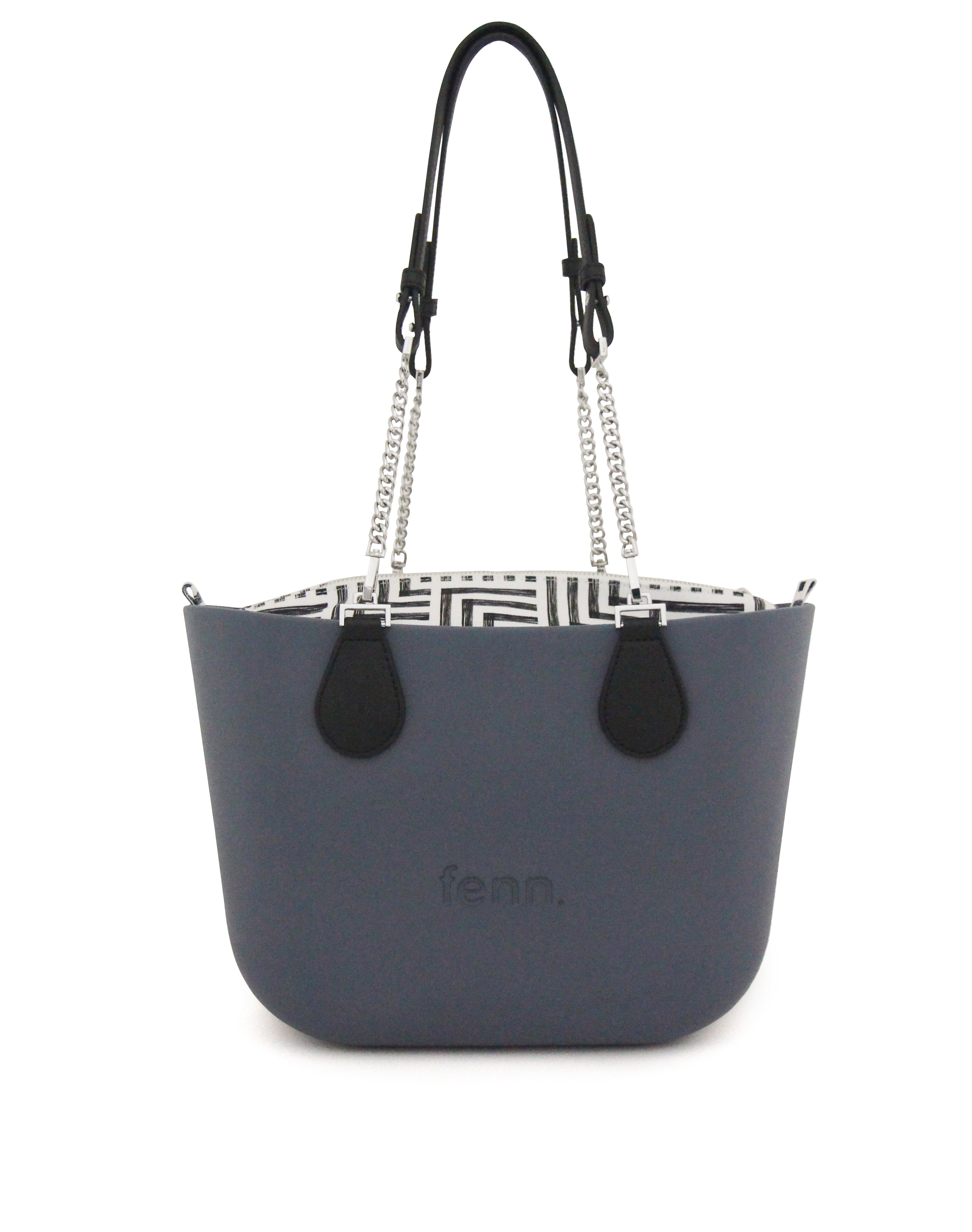 Petite DENIM BLUE with black & white canvas inner and denim blue / silver chain handle