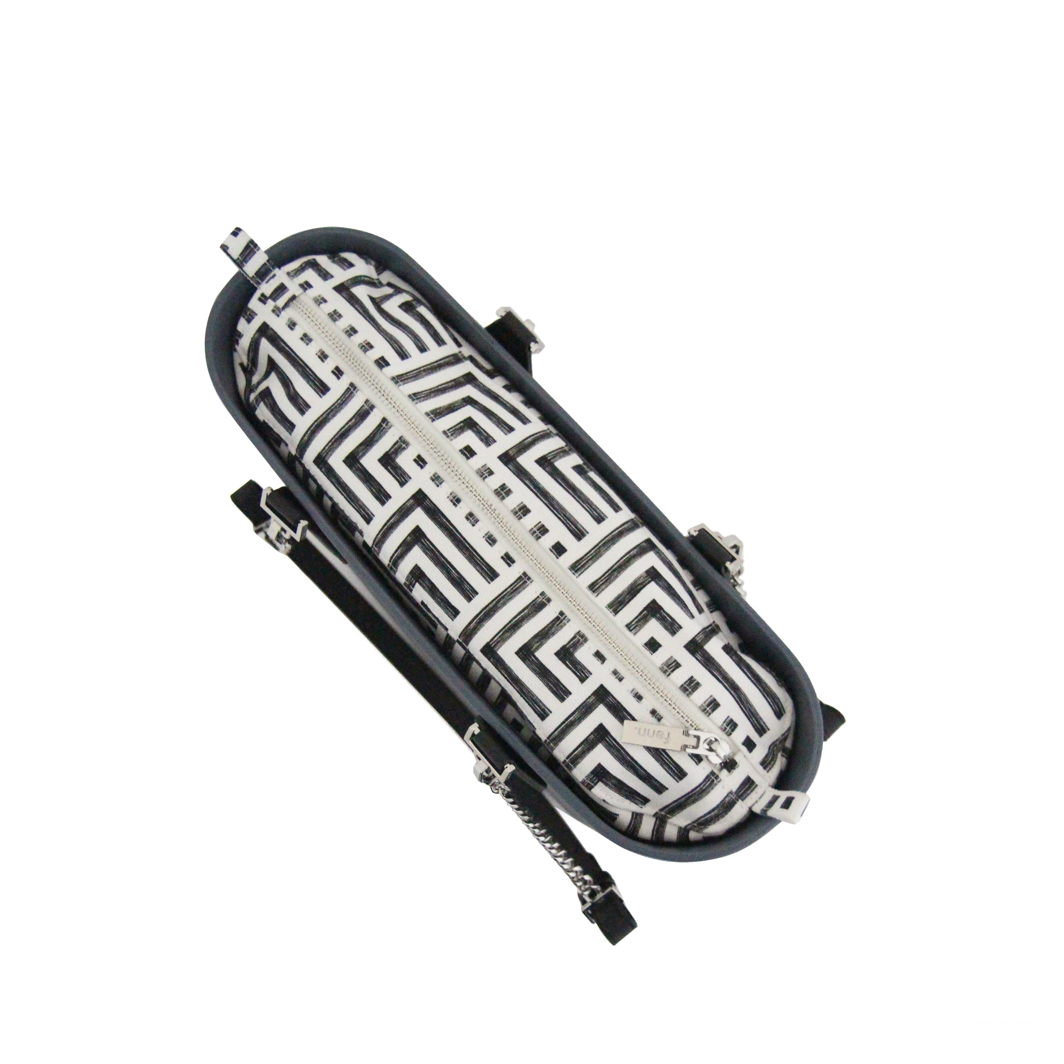 Petite DENIM BLUE with black & white canvas inner and denim blue / silver chain handle