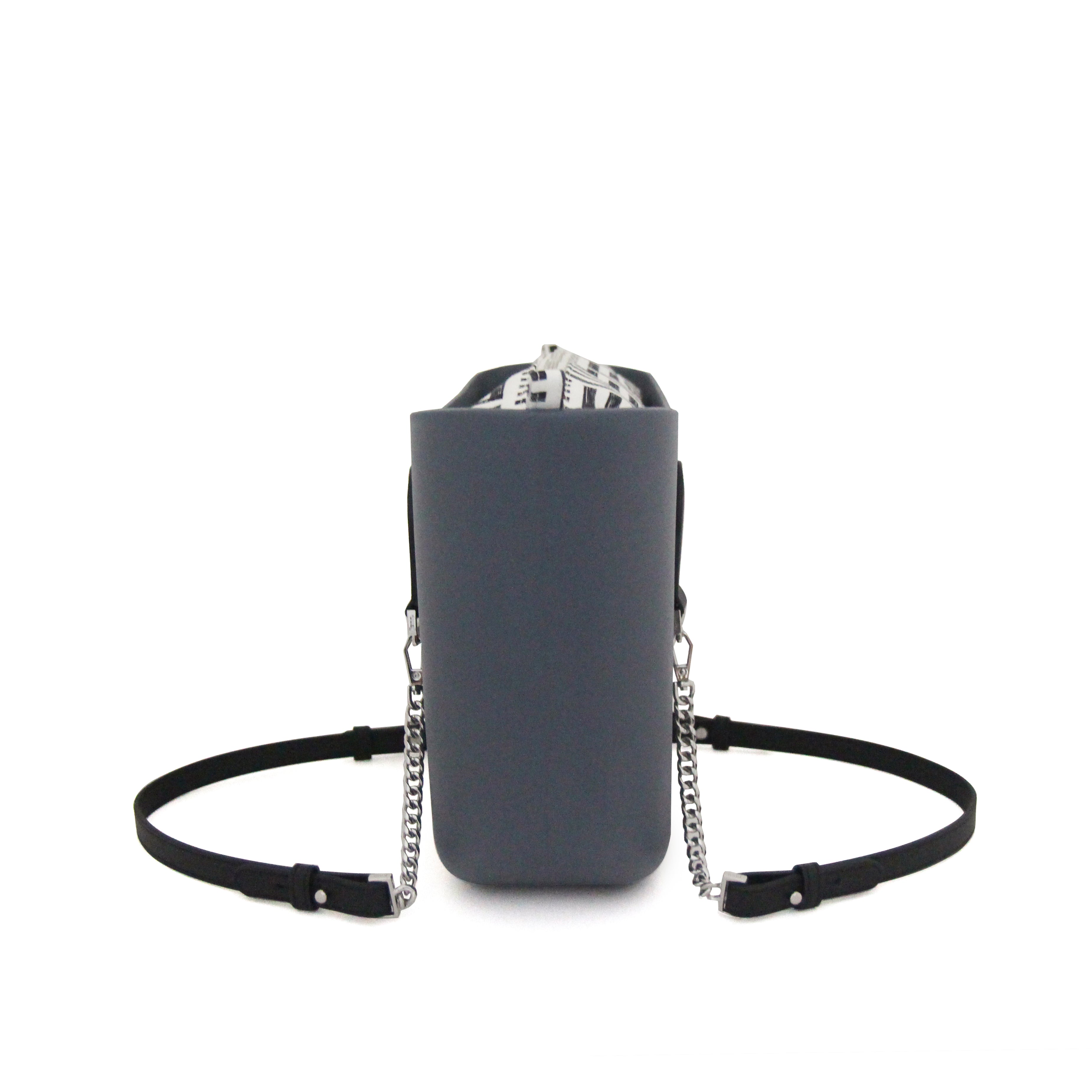 Petite DENIM BLUE with black & white canvas inner and denim blue / silver chain handle