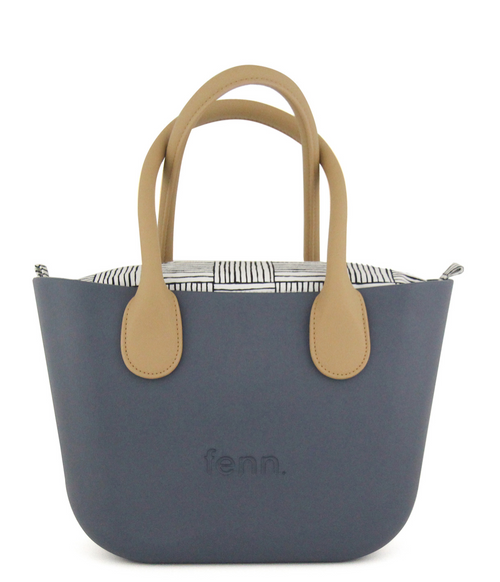 Petite DENIM BLUE with black & white canvas inner and tan handles