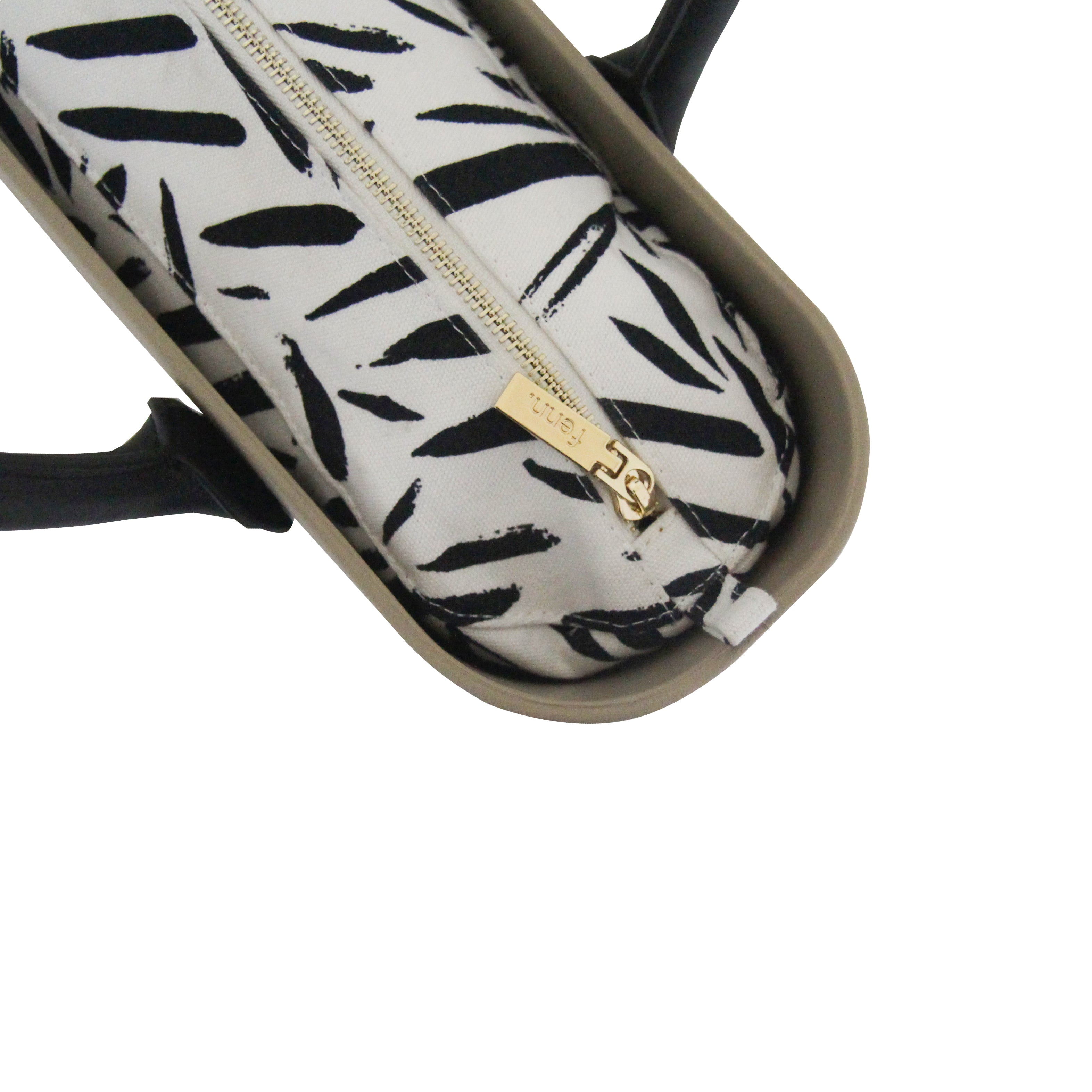 Original STONE with beige & black patterned canvas inner and black handles