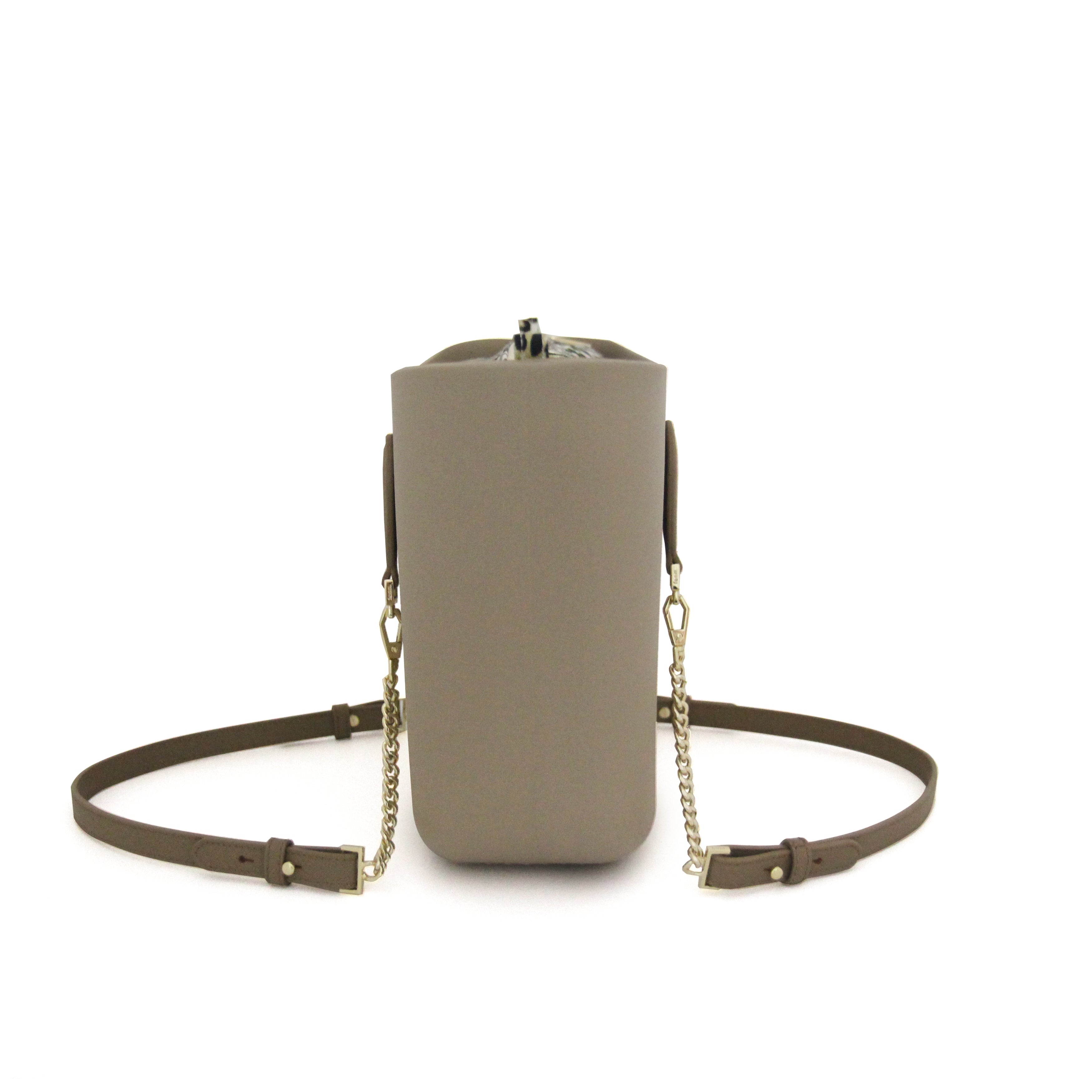 Petite STONE with leopard print canvas inner and tan / gold chain handle