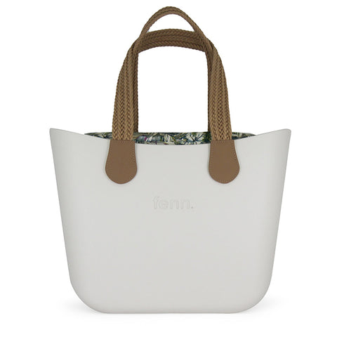 Petite WHITE with leopard canvas inner and black handles