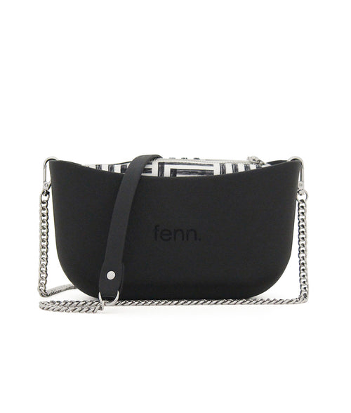 Classic BLACK with black & white canvas inner and black & silver chain strap