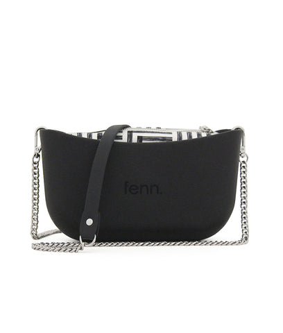 Classic BLACK with black & white patterned canvas inner and black & silver chain strap