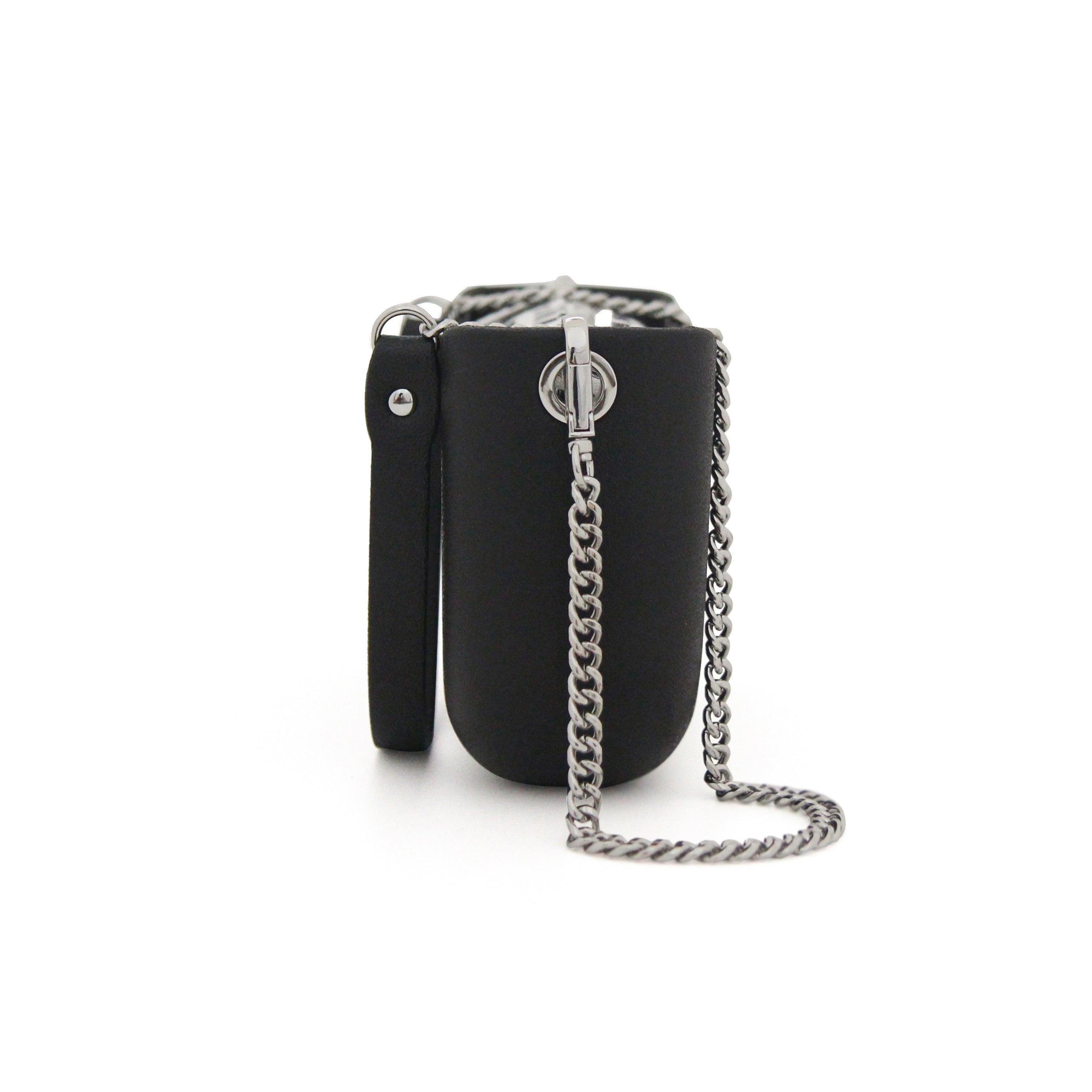 Classic BLACK with black & white canvas inner and black & silver chain strap