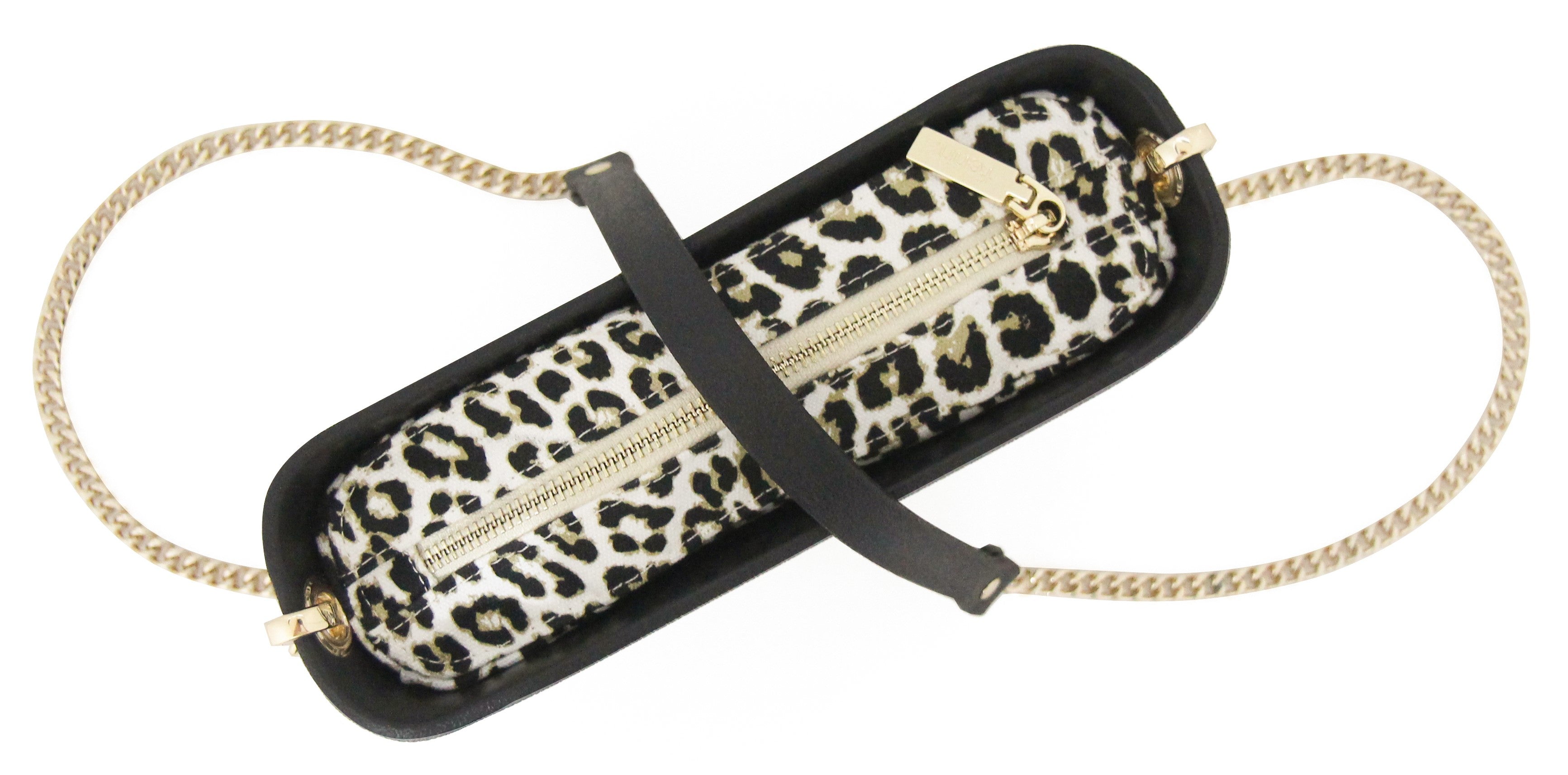 Classic BLACK with leopard print canvas inner and black & gold chain strap